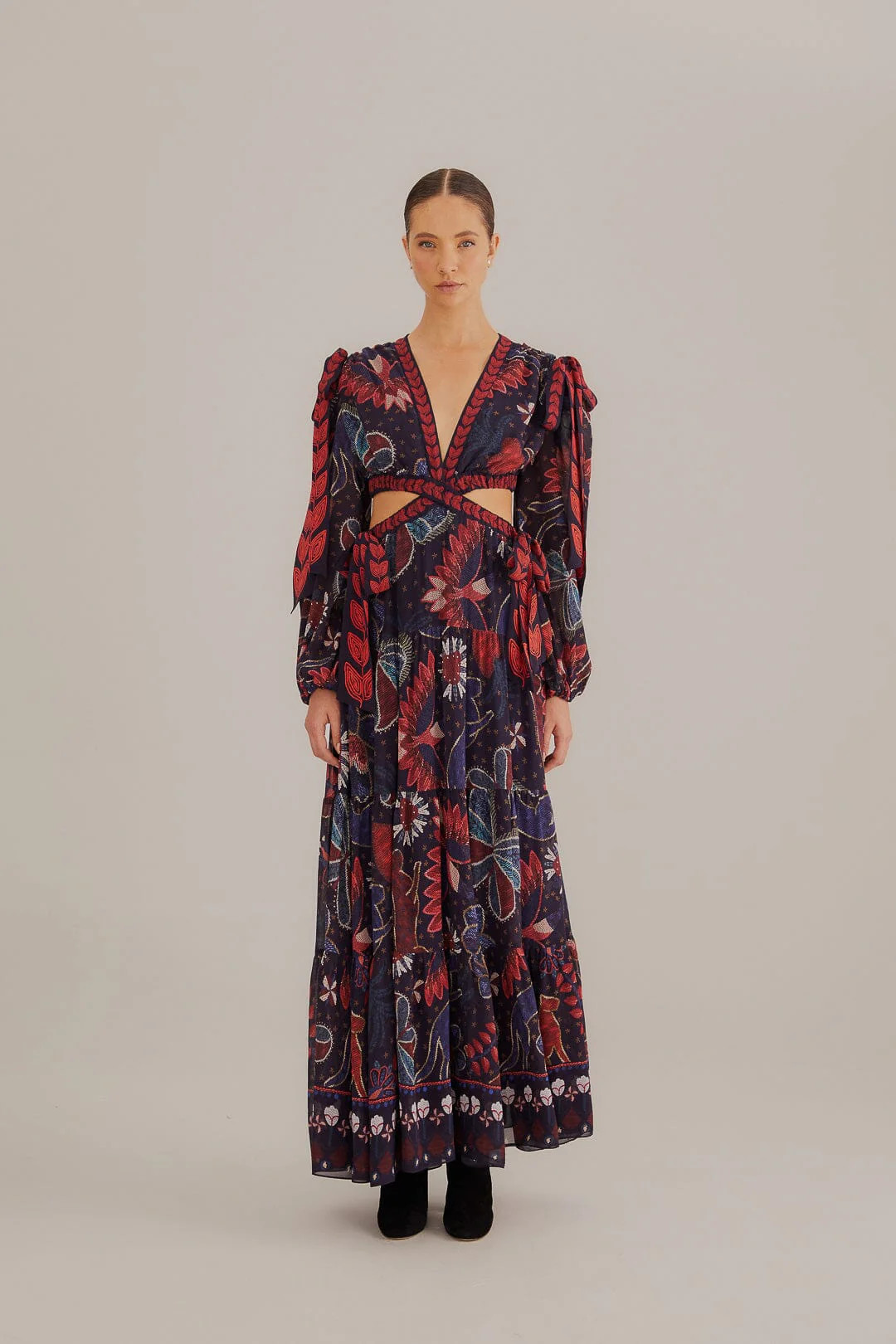 Dark Blue Tropical Shine Cut Out Maxi Dress | FarmRio (US)