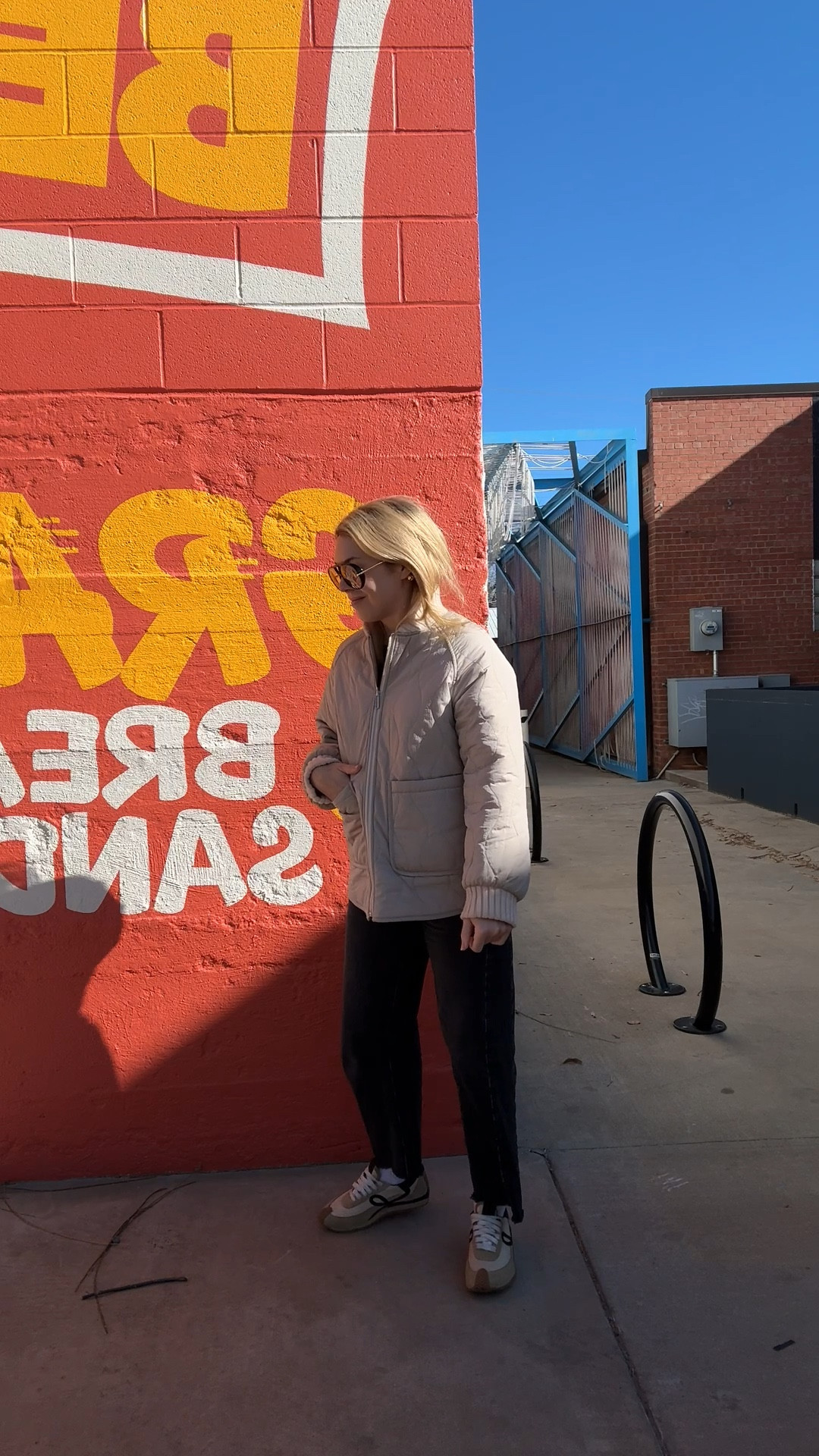 Bundled up and bare faced ☀️ 
This jacket is the BEST and I’ve gotten so much wear out of it

Loewe sneakers are selling out but linked to all the places to get all difference sizes 