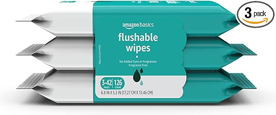 Amazon Basics Adult Wet Wipes Flushable Fragrance Free, 126 Count (3 Packs of 42) Packaging May V... | Amazon (US)