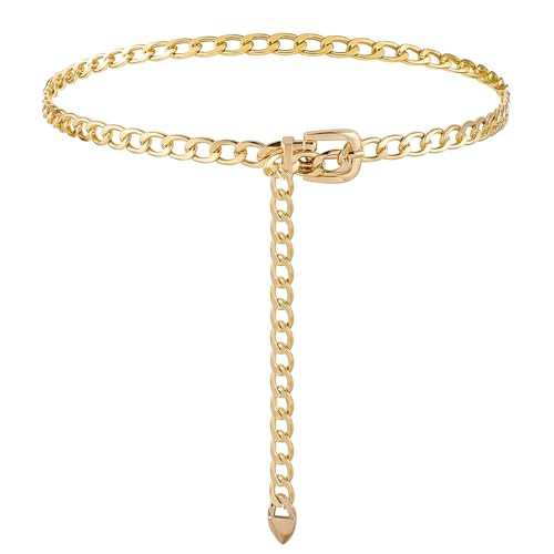Gold Chain Belt Woman Chain Belt For Women Adjustable Gold Metal Chain Dress Belt Chain Chunky Belt Women Girls Ladies Adjustable Body Waist Link Belts Chunky Chain Belts For Jeans Dresses | Amazon (US)