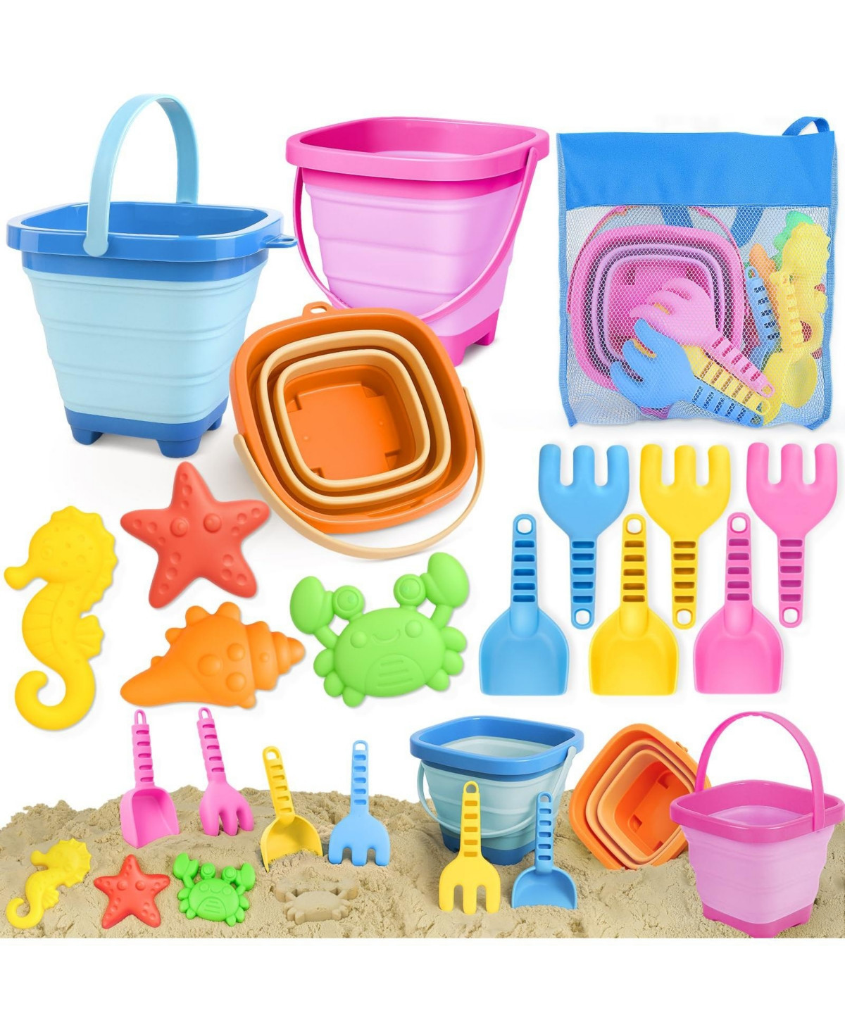 Gnuadz Kids Beach Sand Toys Collapsible Castle Bucket Shovel Mold Set - Multicolor | Macy's