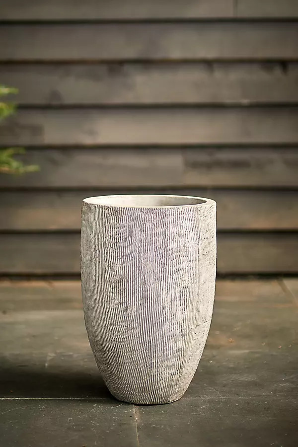 Fiber Concrete Textured Tall Planter in Grey, Size: 14" at Terrain | Terrain