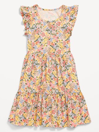 Printed Flutter-Sleeve Tiered Swing Dress for Girls | Old Navy (US)