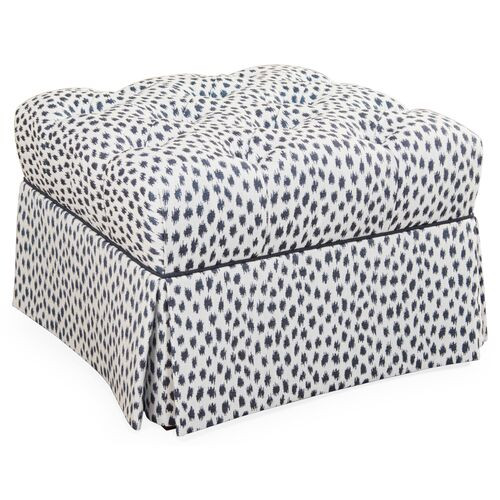 Auburn Tufted Ottoman, Sunbrella Indigo Spot | One Kings Lane