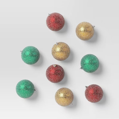 9ct 100mm Christmas Ornament Set Iced Green/Champagne/Red - Wondershop™ | Target