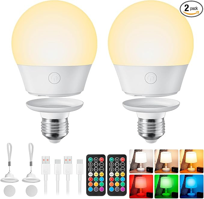 Brightown E26 Rechargeable Light Bulb with Remote and Timer, Battery Backup Bulb for Sconces and ... | Amazon (US)