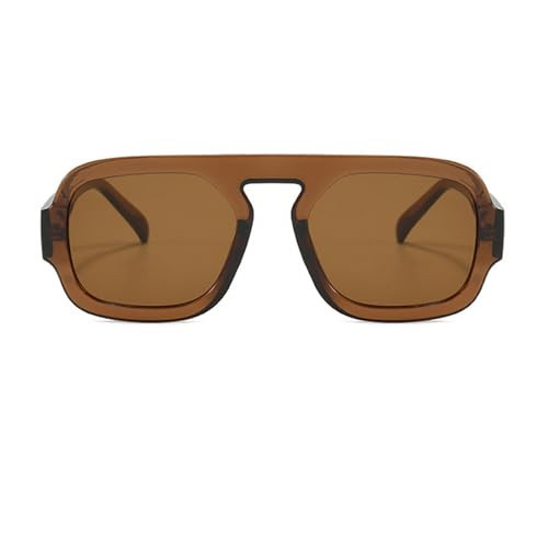 piscm Retro Square Aviator Sunglasses for Women Trendy Thick Frame Sunglasses Flat Top Shades (Brown) | Amazon (US)