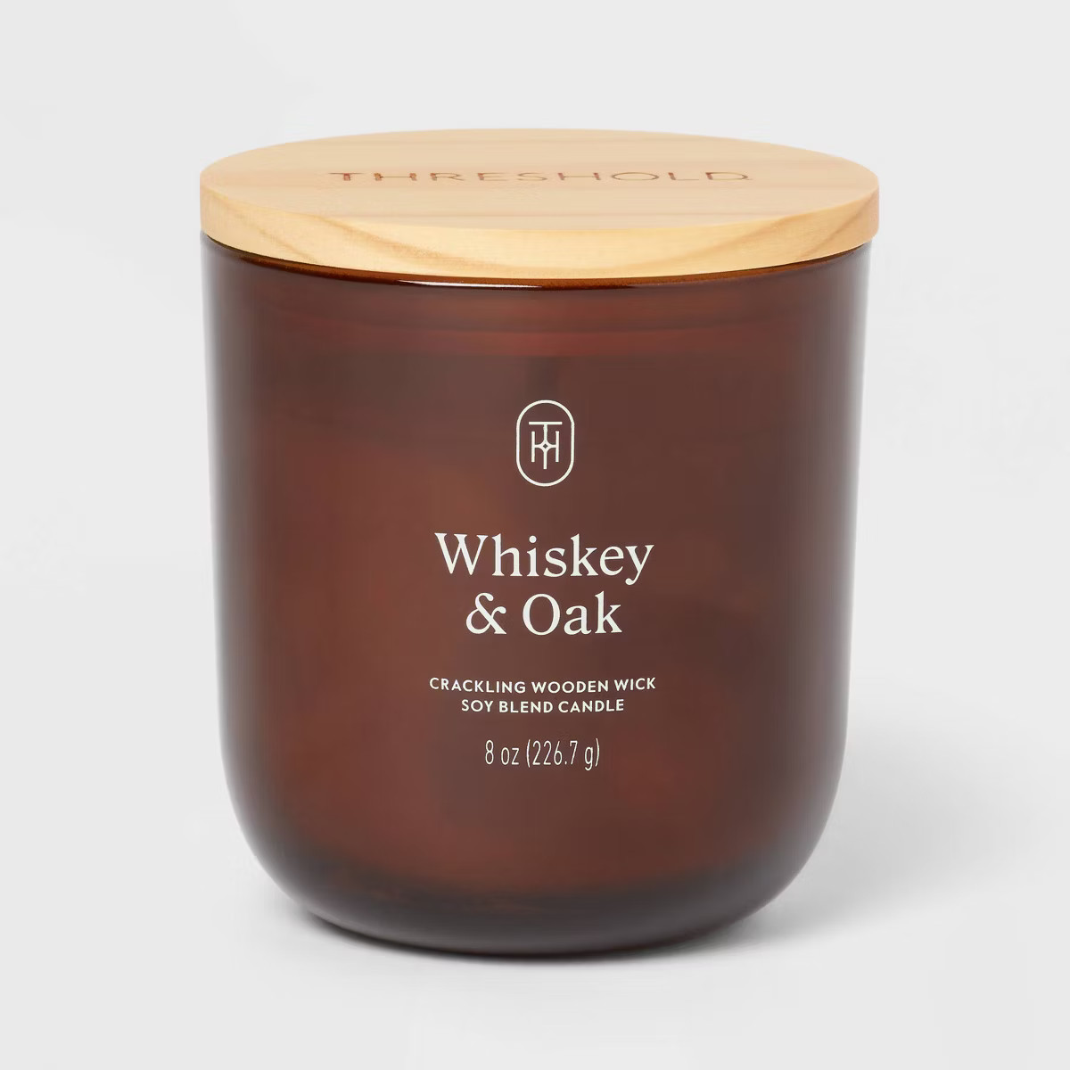 Amber Glass Wooden Wick Whiskey and Oak Jar Candle 8oz - Threshold™ | Target