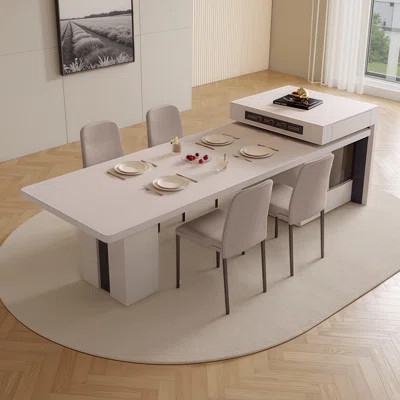 Fransen Modern Beige Kitchen Island with Extendable Table | Wayfair North America