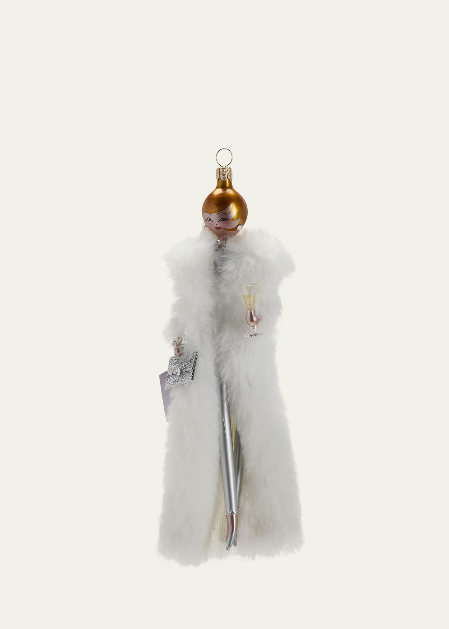 De Carlini Fashionista in Long Faux Fur Coat Christmas Ornament | Bergdorf Goodman