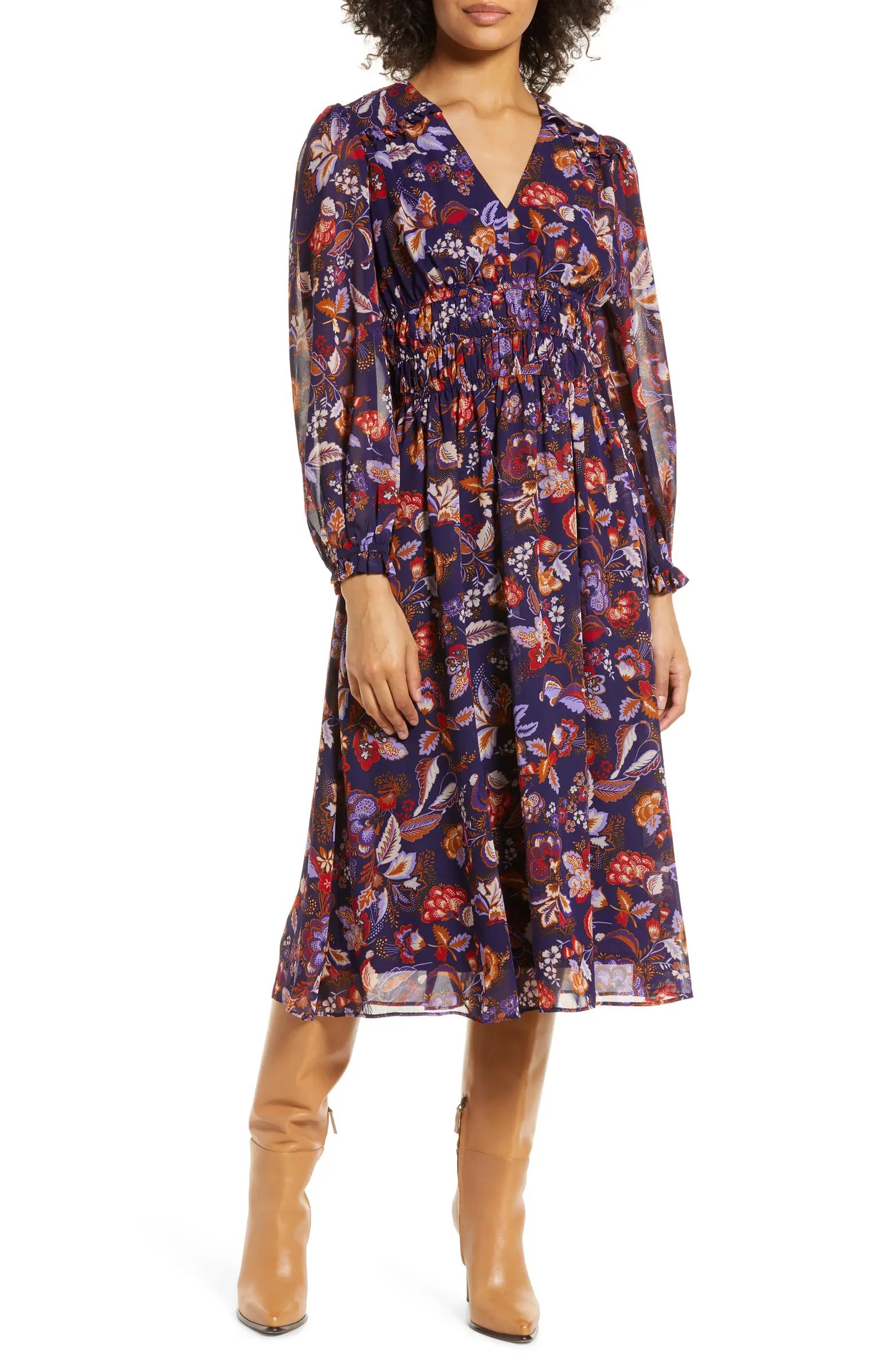 Julia Jordan Floral Print Long Sleeve Midi Dress | Nordstrom | Nordstrom