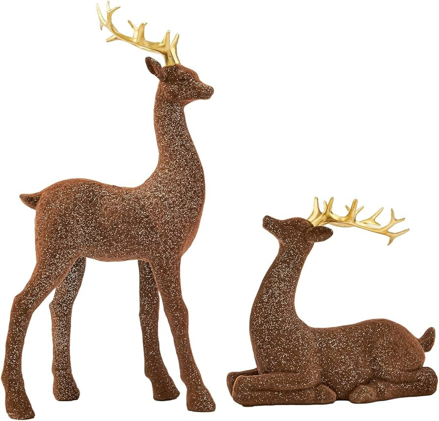 DN DECONATION Christmas Decorations Reindeer Figurines, Deer Decor Statues with Gold Antlers, 2PC... | Amazon (CA)