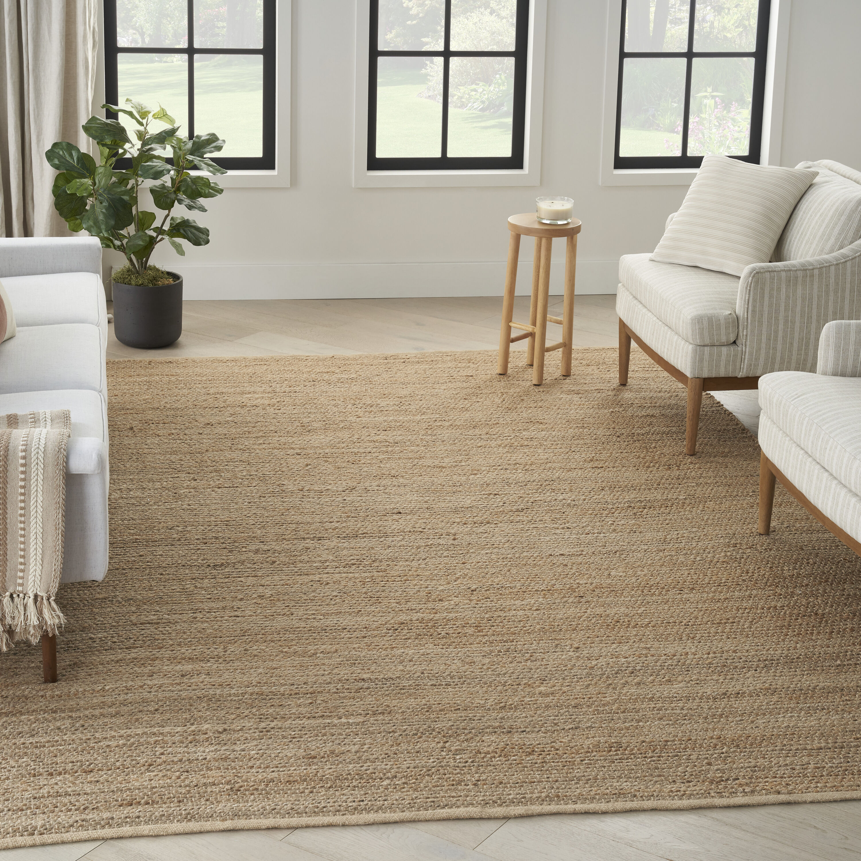 Nourison Natural Jute 8 x 10 (ft) Flatweave Jute Natural Rectangular Indoor Solid Farmhouse/Cottage Professionally Clean Only Area rug in Beige | Lowe's