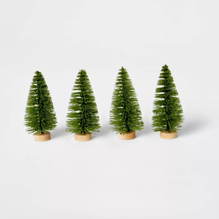 4pk Bottle Brush Christmas Tree Set Decorative Figurine Green - Wondershop™ | Target