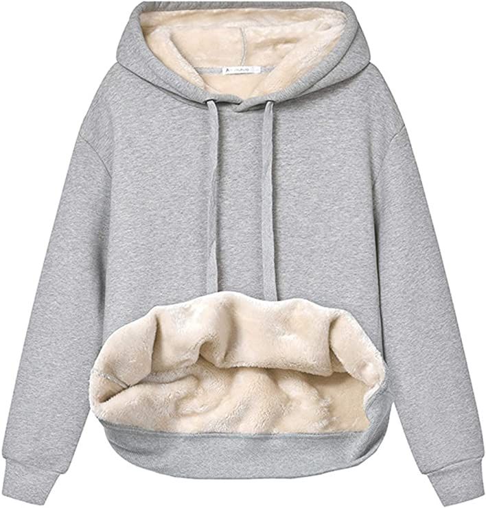 Haellun Womens Casual Winter Warm Fleece Sherpa Lined Pullover Hooded Sweatshirt | Amazon (US)