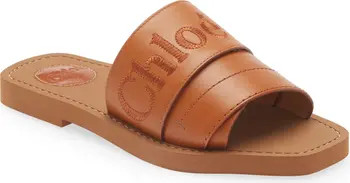 Woody Embroidered Logo Leather Slide Sandal (Women) | Nordstrom