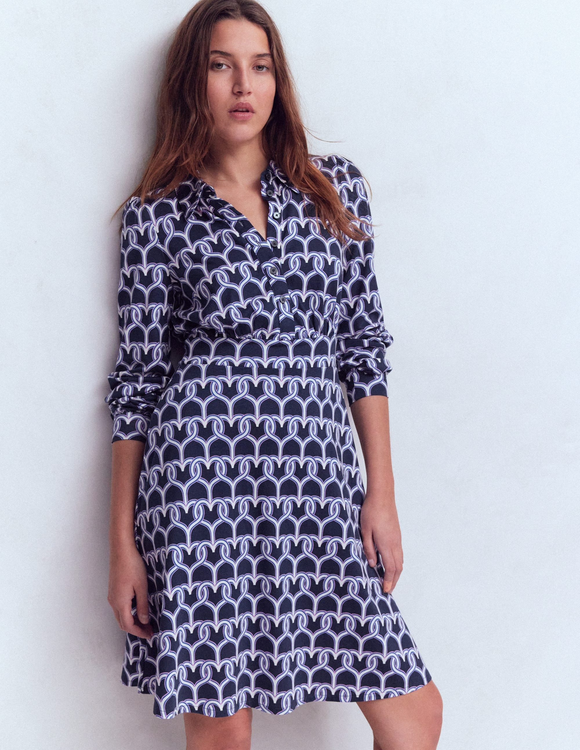Orla Short Jersey Shirt Dress-French Navy, Heart Link | Boden (US)