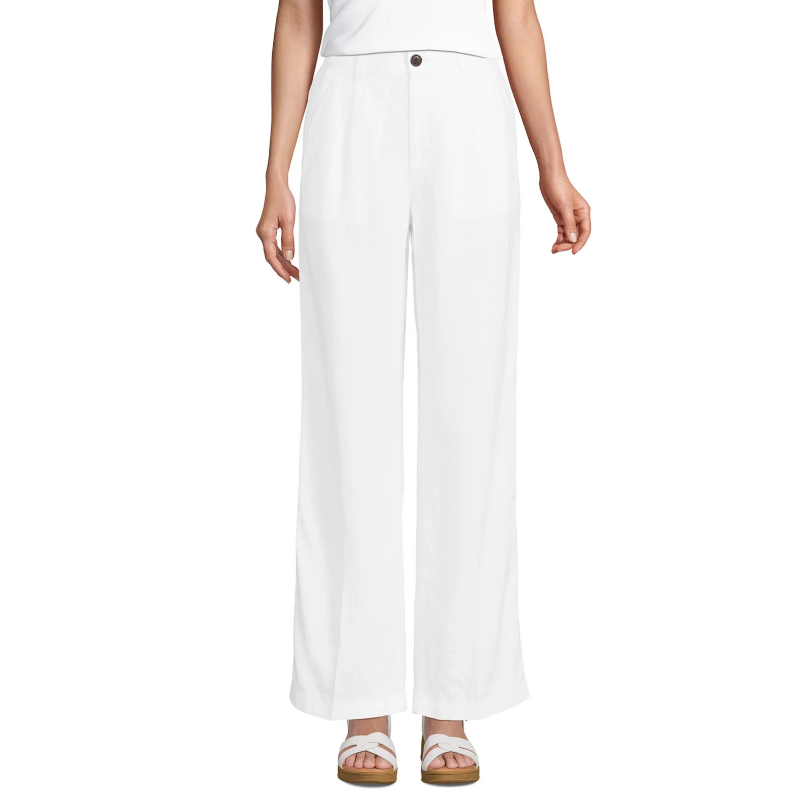 Women's Lands' End High-Rise Wide-Leg Linen Pleated Pants, Size: 14, White | Kohl's