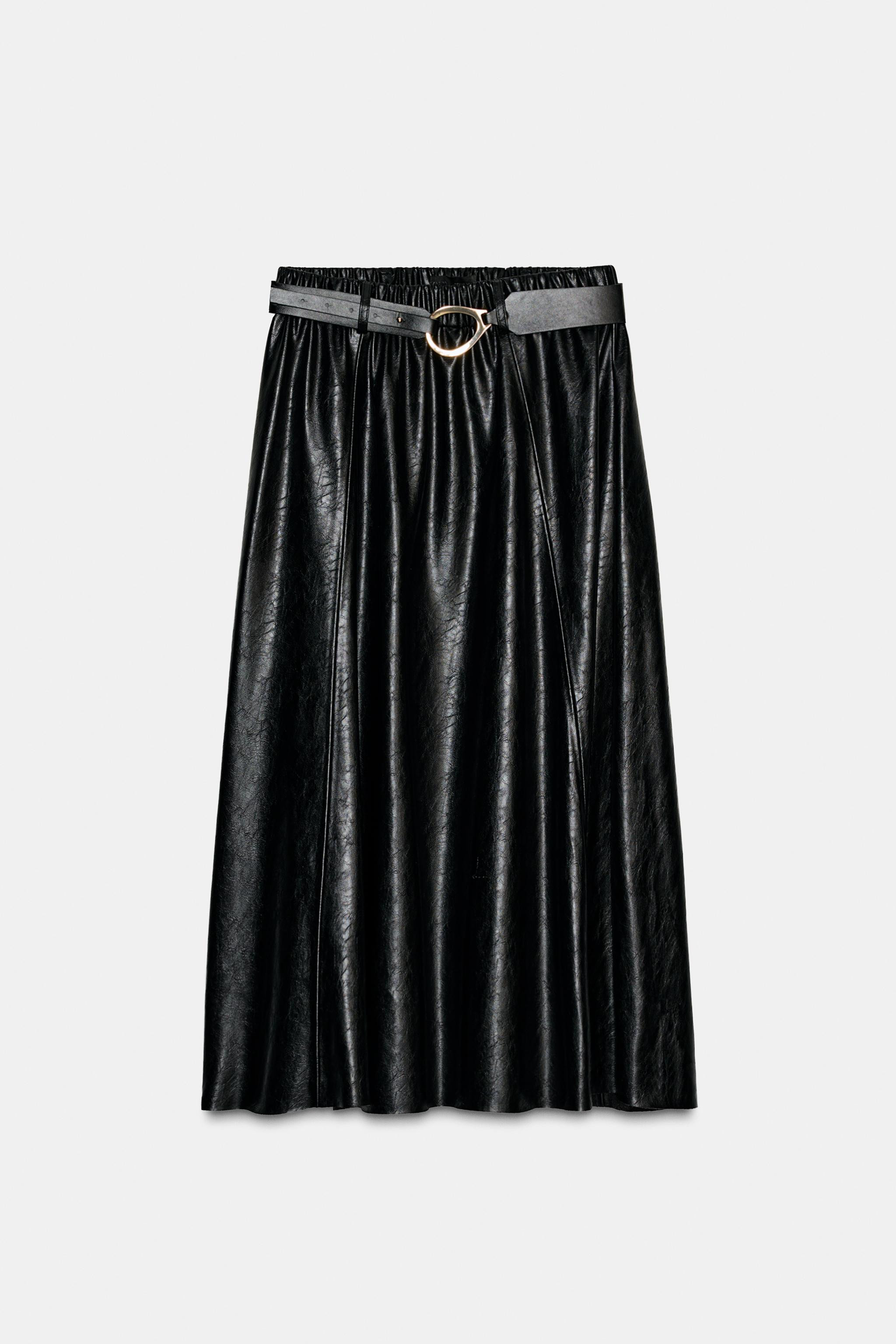 FAUX LEATHER LAYERED BELTED MIDI SKIRT | Zara US