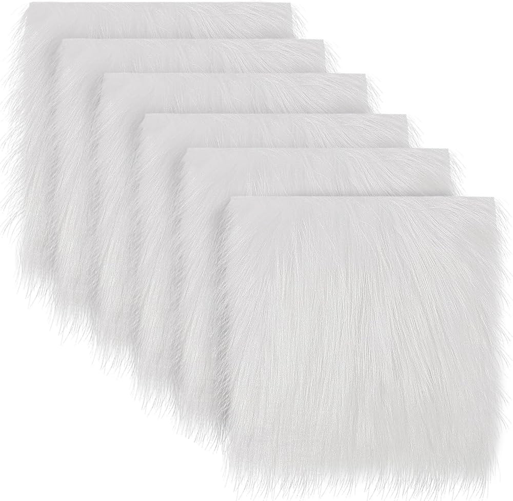 6 Pcs Faux Fur Fabric- 10"×10" Shaggy White Fur Square Patches, Fluffy Warm Plush Fur Cuts for D... | Amazon (US)
