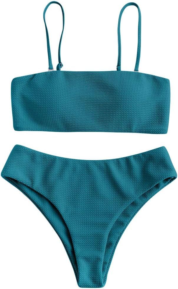 ZAFUL Bikini Removable Straps Bandeau Two Piece Bathing Suits for Women | Amazon (US)