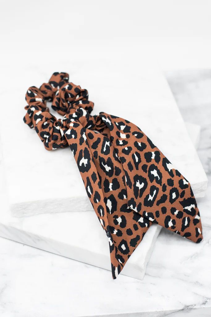 Time Is All We Have Brown Leopard Scrunchie Scarf | The Mint Julep Boutique
