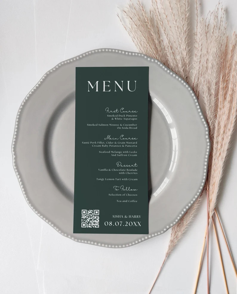 Dark Green Menu, Christmas Menu, Dark Green Wedding Menu, Printable Green Menus, Hunter Green, Fo... | Etsy (US)
