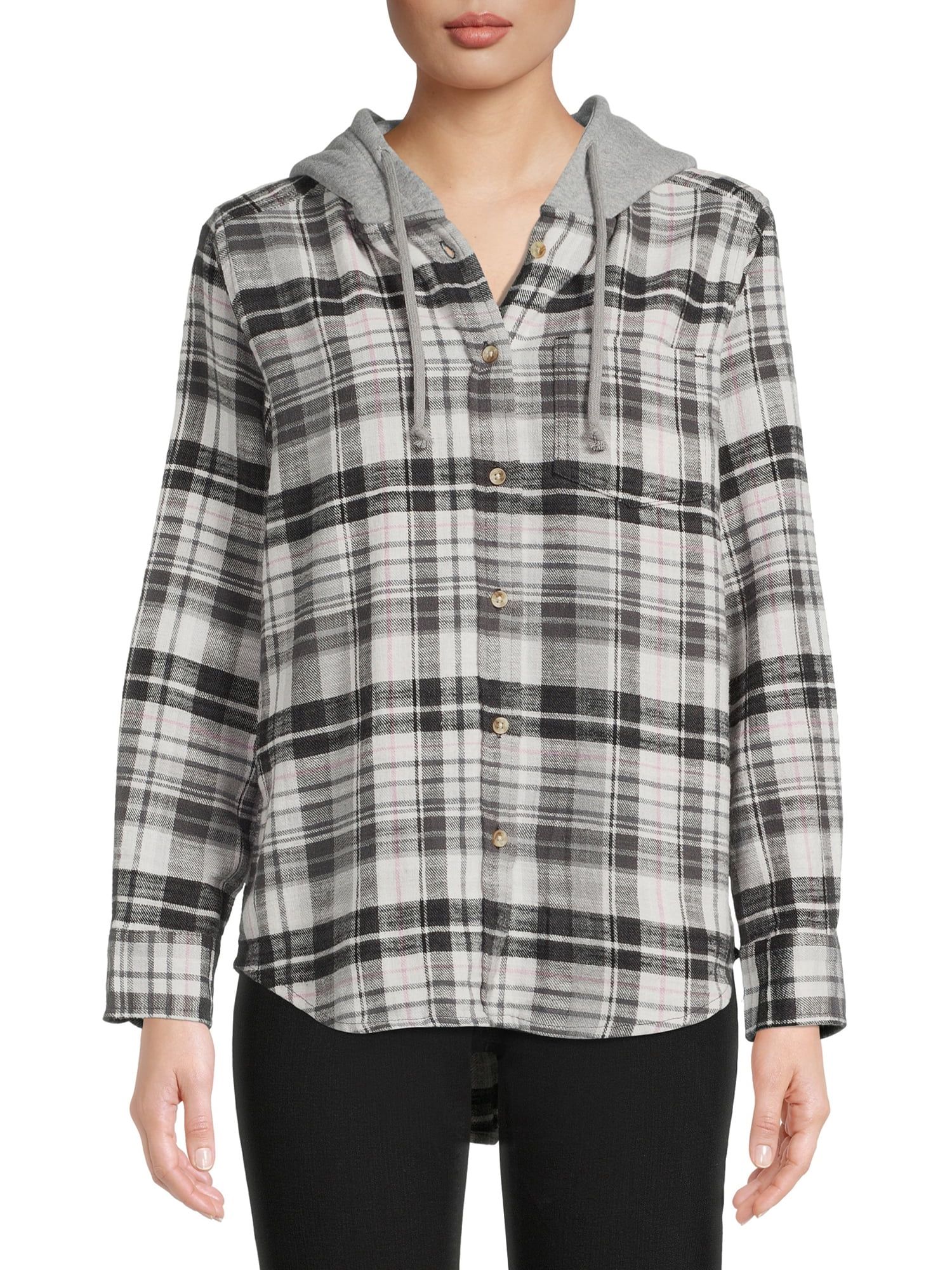 Time and Tru Women's Hooded Flanel Top | Walmart (US)