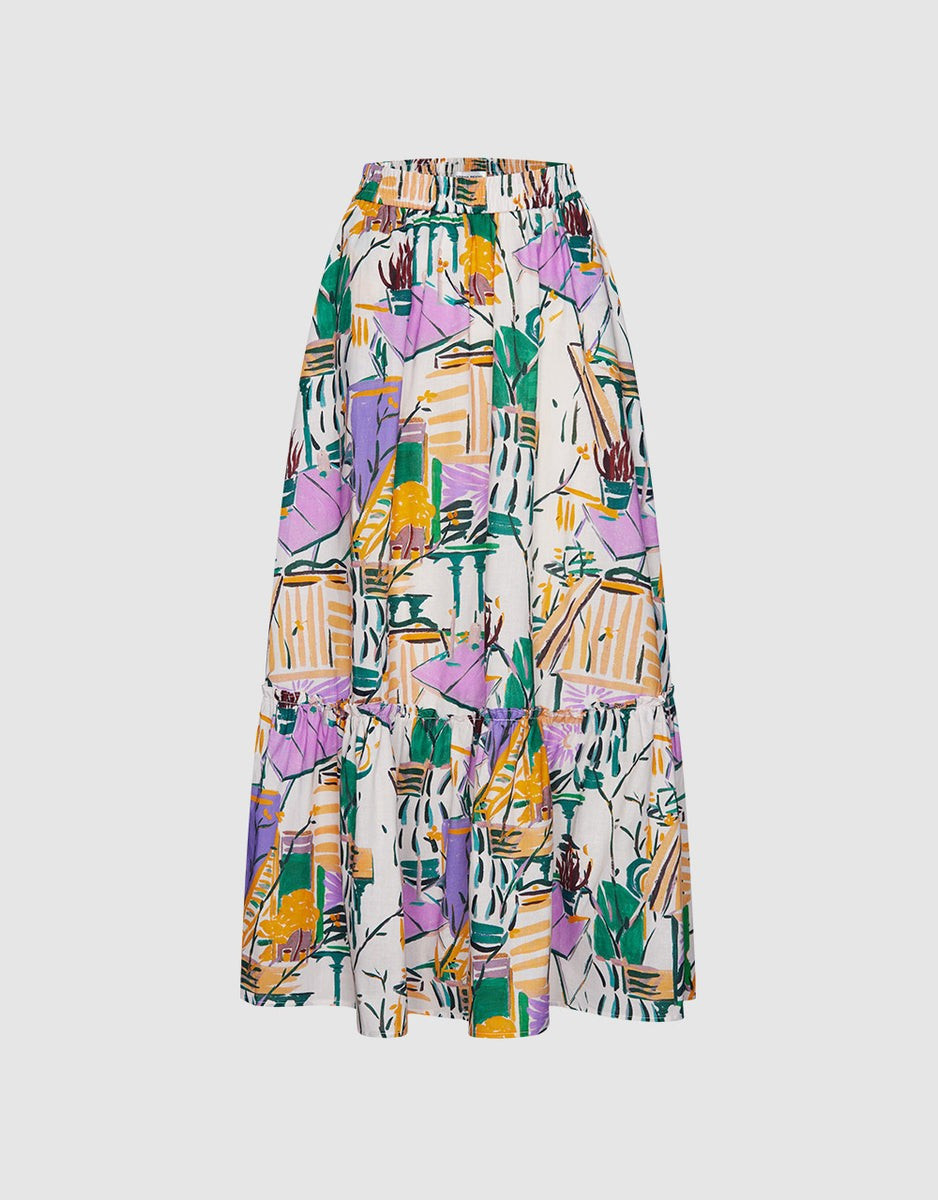 Abstract Print Midi Skirt | Urban Revivo