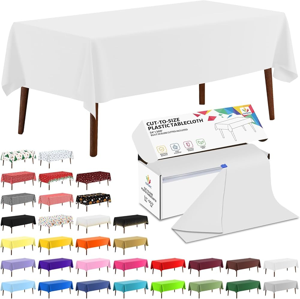 CXPSINC 54 Inch X 300 Feet Plastic Table Cover Roll Disposable Tablecloth with Slide Cutter for A... | Amazon (US)