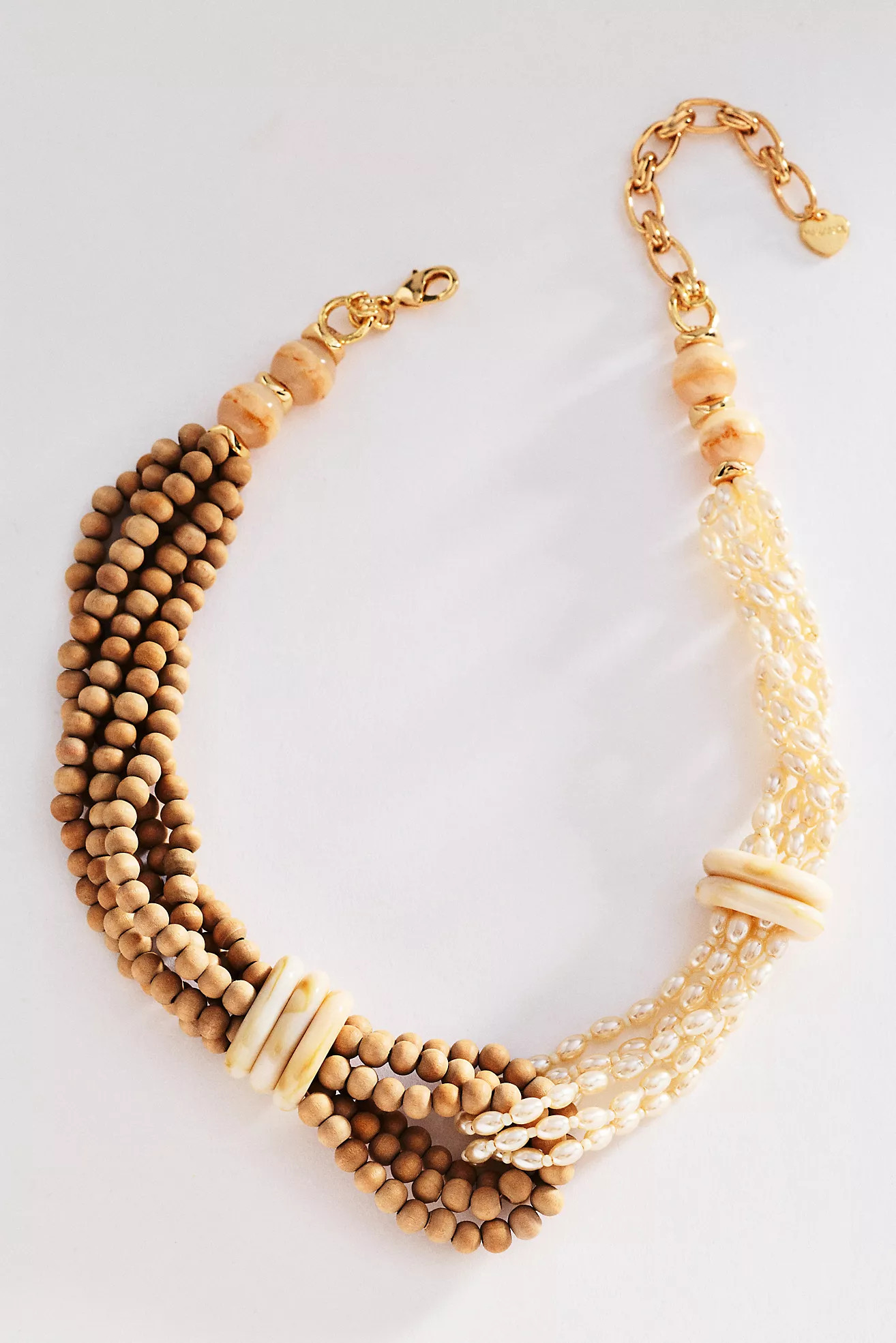 Wood Bead and Pearl Interlock Necklace | Anthropologie (US)
