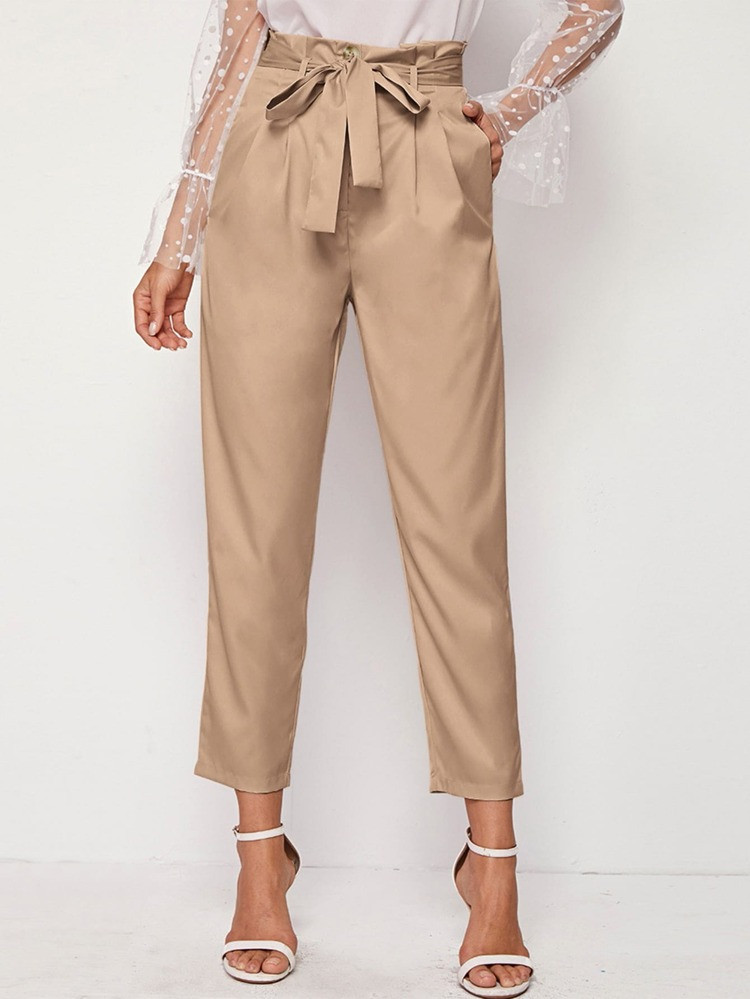 Paperbag Waist Self Belted Slant Pocket Tailored Pants | SHEIN
