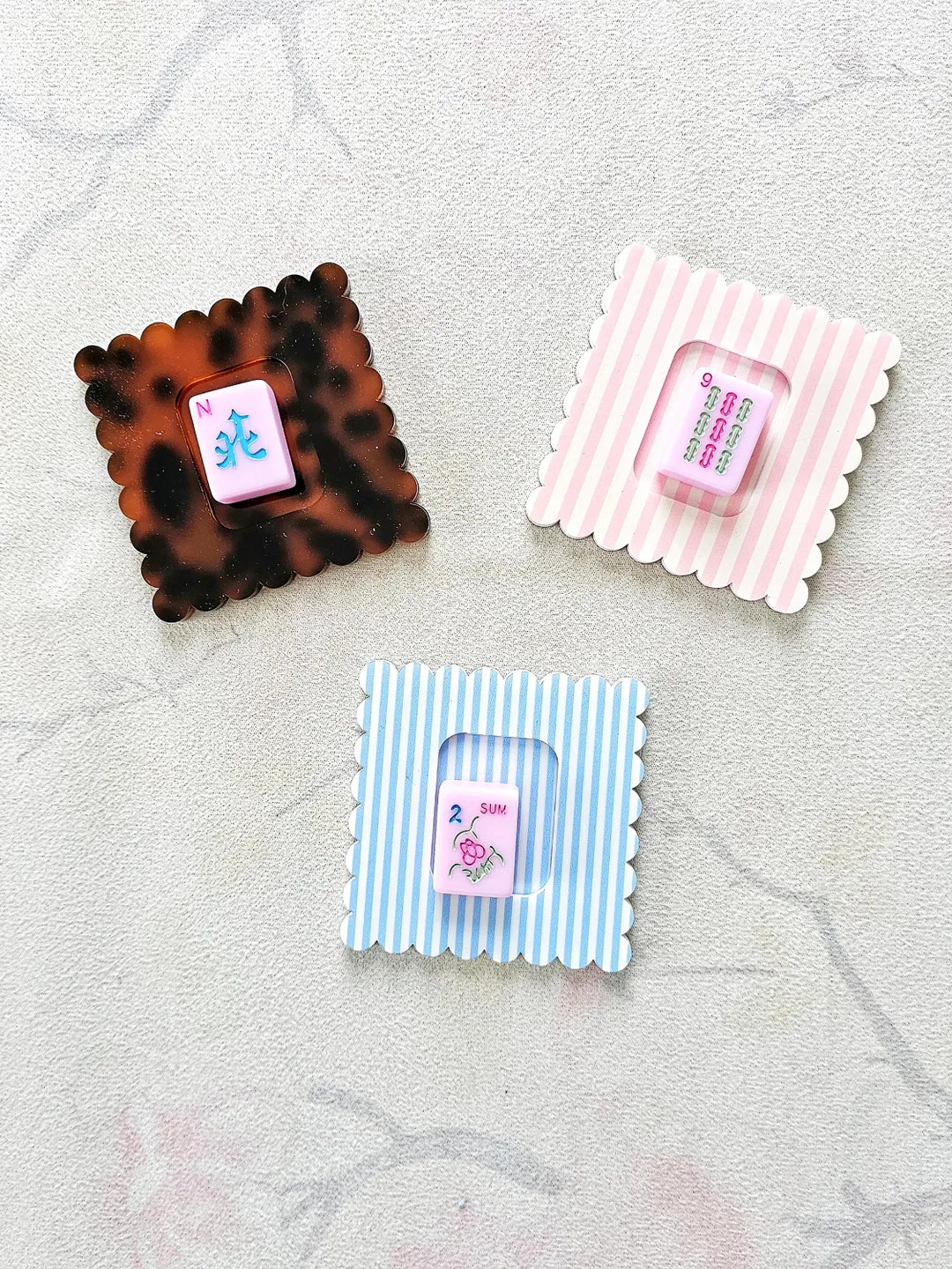 Mahjong Tile Discard Marker, Tortoise Shell Acrylic Accessory, Coastal Pink Blue Stripe - Etsy | Etsy (US)
