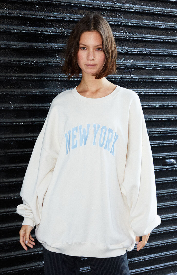 John Galt Women's White New York Crew Neck Sweatshirt | PacSun