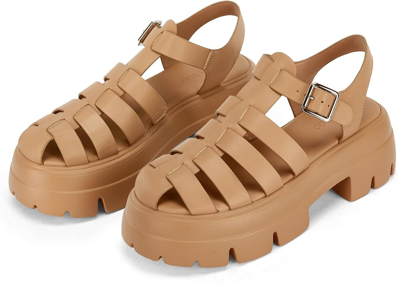 Coutgo Womens Platform Chunky Heels Sandals Gladiator Ankle Strap Heels Lug Sole Summer Fisherman... | Amazon (US)