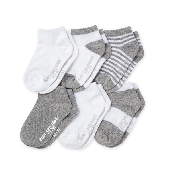 Solid & Stripes Organic Cotton Baby Ankle Socks 6 Pack - Heather Grey | Burts Bees Baby
