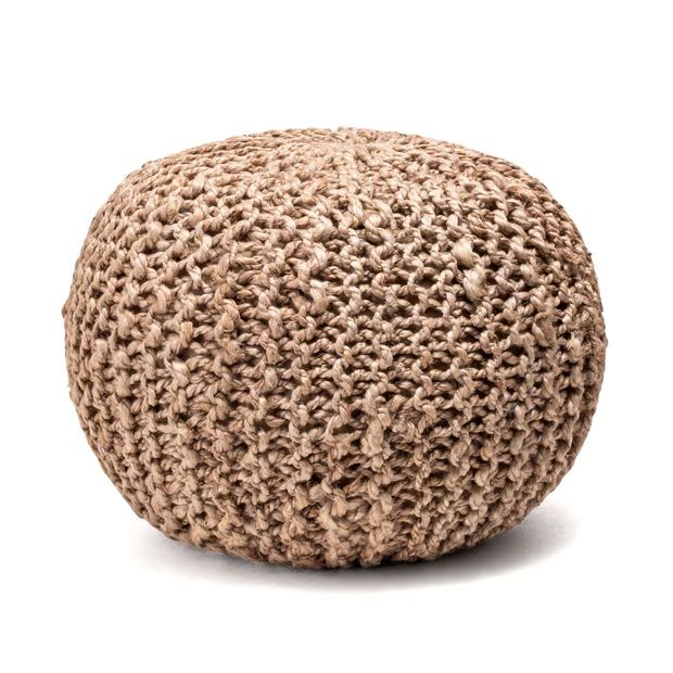 Natural Knitted Jute Pouf 14" H x 20" W x 20" D Round | Rugs USA
