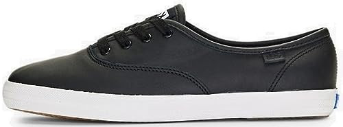 Keds Women's Champion Lace Up Sneaker, Black Premium Leather, 6.5 Medium | Amazon (US)