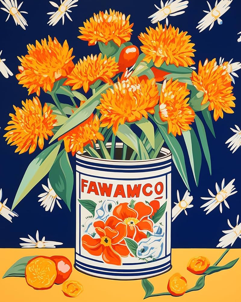 Retor Orange Flowers in a Tin DIY Paint by Numbers for Adults Orange Floral DIY Oil Painting Acry... | Amazon (US)
