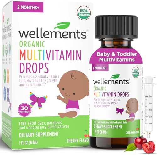 Wellements Organic Baby Multivitamin Drops (1 Fl Oz) - Cherry Flavor Liquid Multivitamins for Infants & Toddlers (2 Months+) - Toddler Vitamins for Immune Support*, Healthy Growth & Bone Development* | Amazon (US)