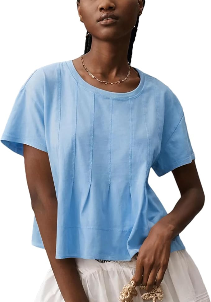 OPCAKM Womens Summer Pleated Swing Tee Casual Babydoll Peplum Tunic Shirts Tops | Amazon (US)