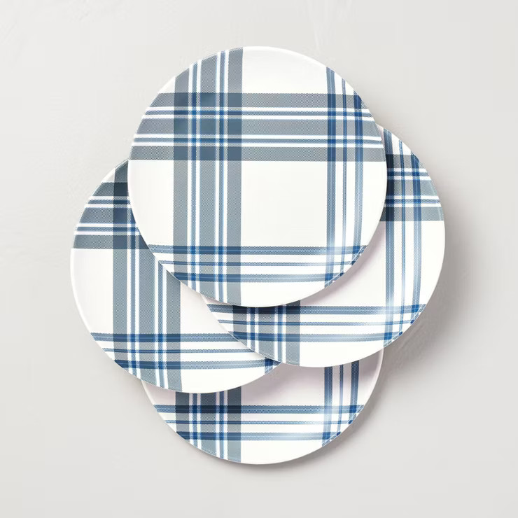 9" Classic Plaid Bamboo-Melamine Salad Plates Blue/Gray/Cream - Hearth & Hand™ with Magnolia | Target
