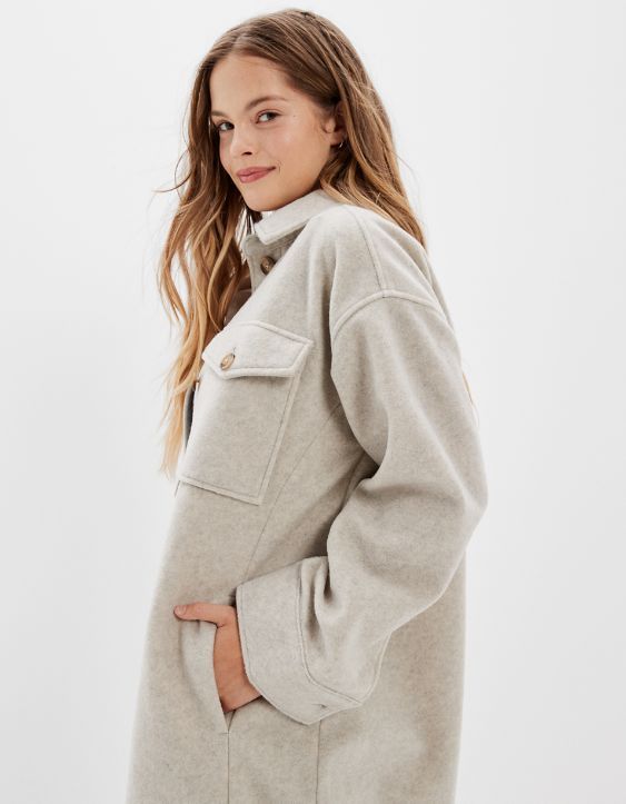 AE Faux Wool Long Shacket | American Eagle Outfitters (US & CA)