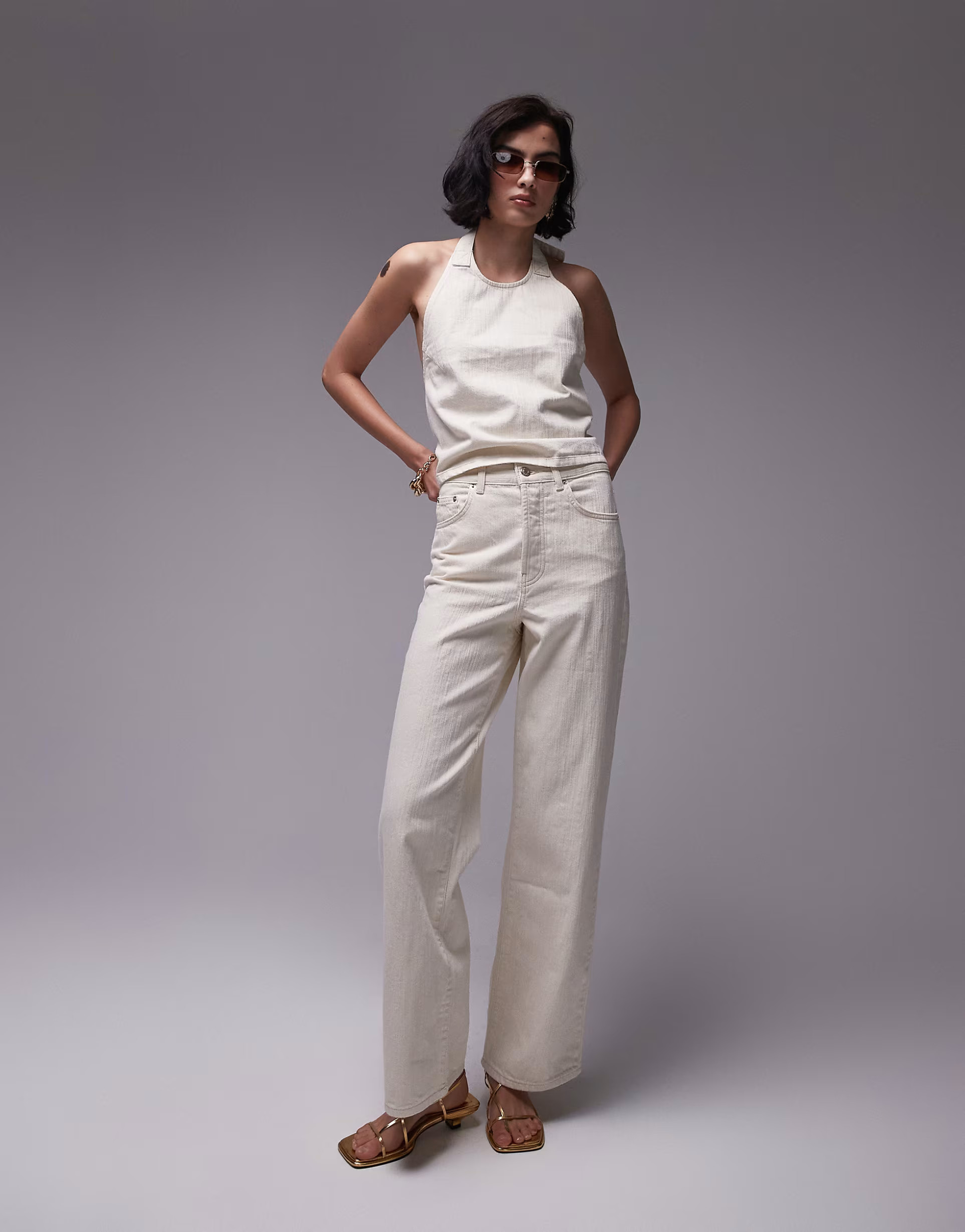 Topshop mid rise Column jeans in Ecru | ASOS (Global)