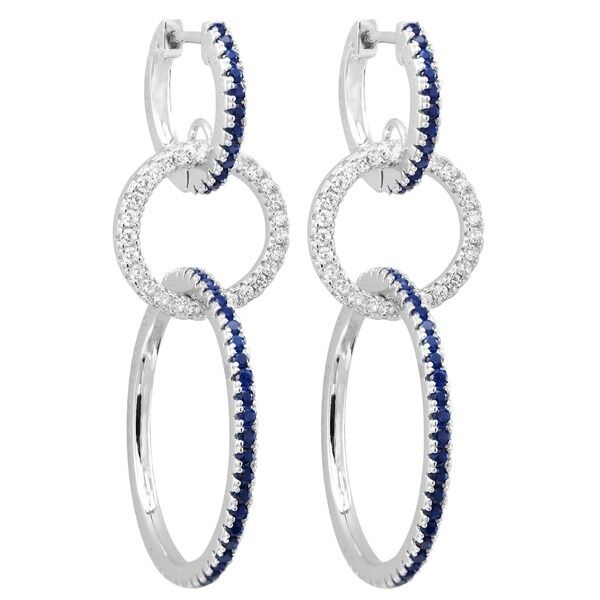 Luxiro Rhodium Finish Sterling Silver Lab-created Blue Spinel Cubic Zirconia Dangling Open Circles Earrings | Bed Bath & Beyond