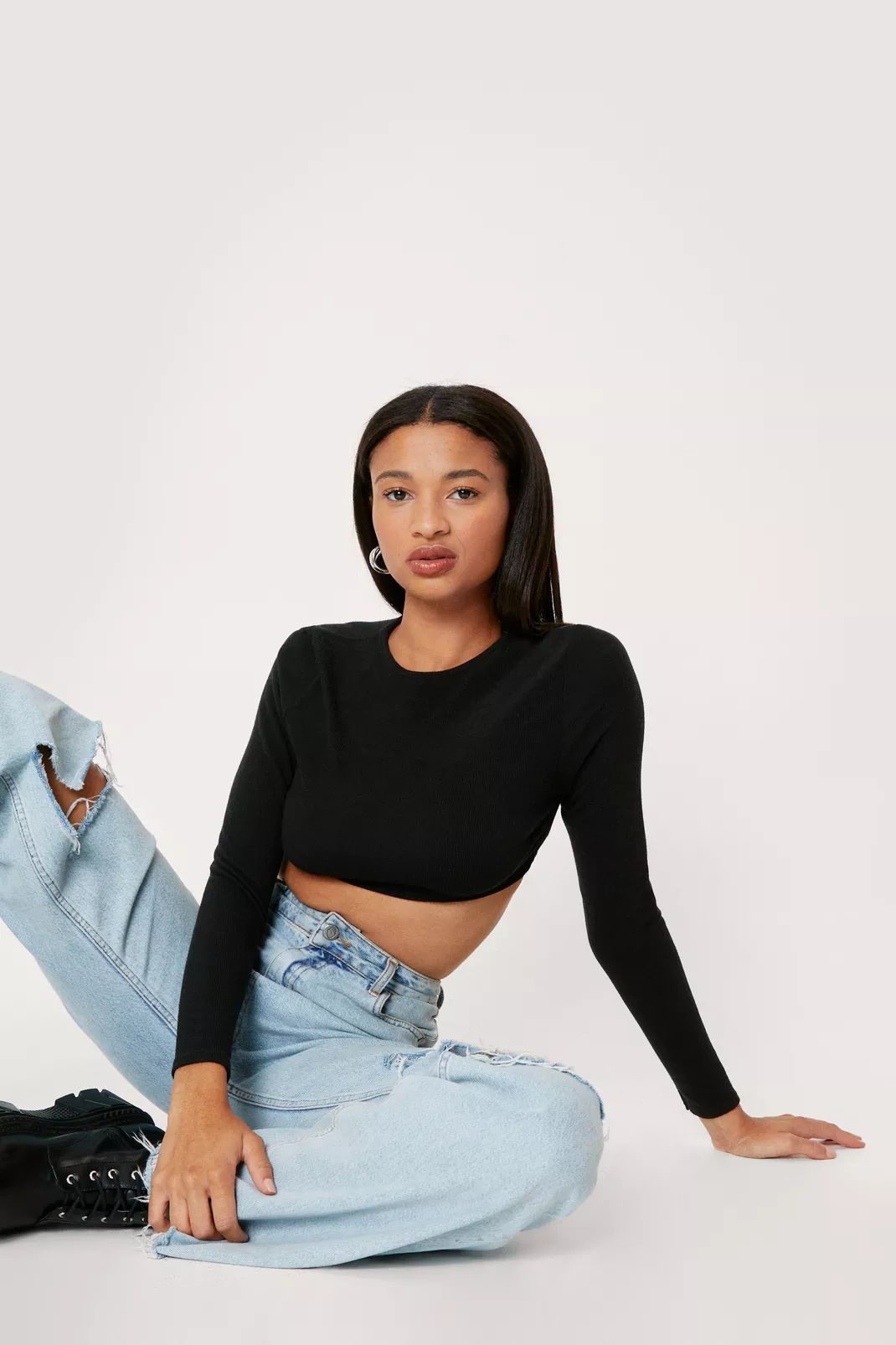 Recycled Ribbed Long Sleeve Crop Top | Nasty Gal (US)