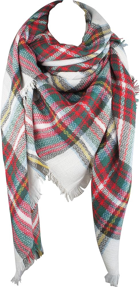 VIVIAN & VINCENT Women's Fall Winter Scarf Classic Tassel Plaid Tartan Warm Soft Chunky Large Bla... | Amazon (US)