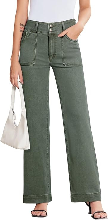 Sidefeel Women's Wide Leg Jeans High Waisted Stretchy Tummy Control Straight Leg Denim Pants | Amazon (US)