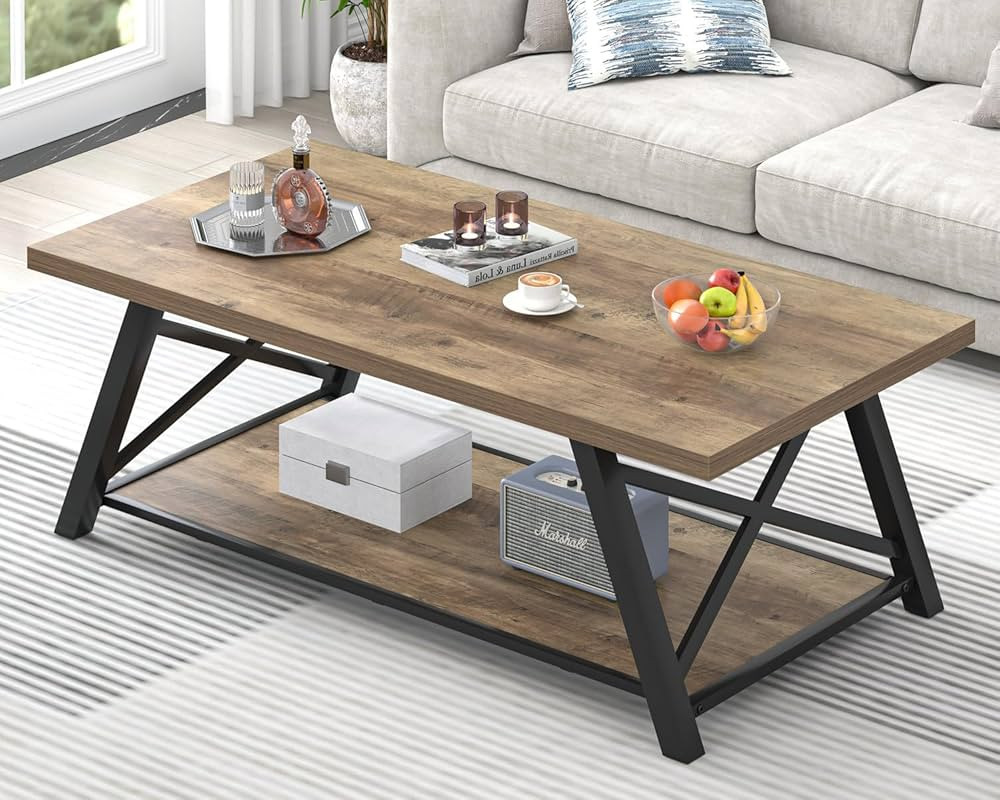 EXCEFUR Modern Coffee Table, Rectangle Center Table for Living Room with Storage Shelf, Industria... | Amazon (US)