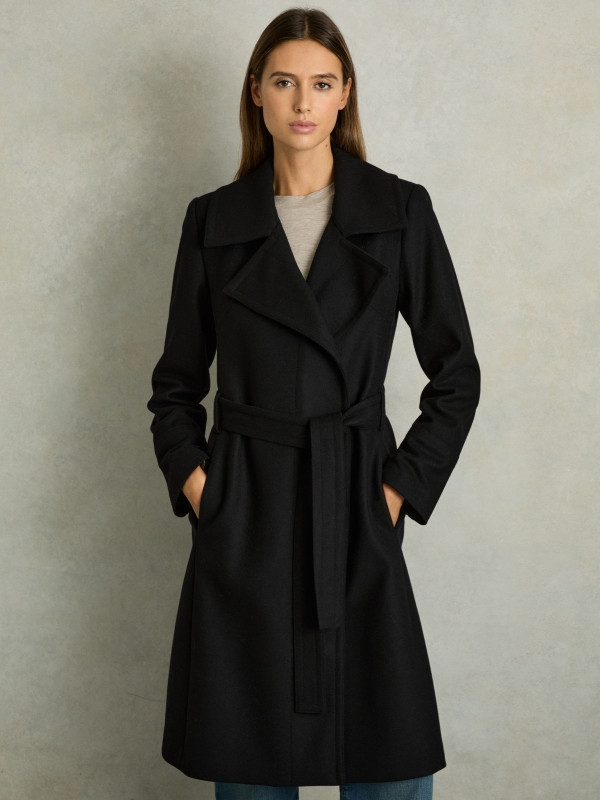 Wool Blend Belted Double Breasted Coat With Cashmere | Reiss US